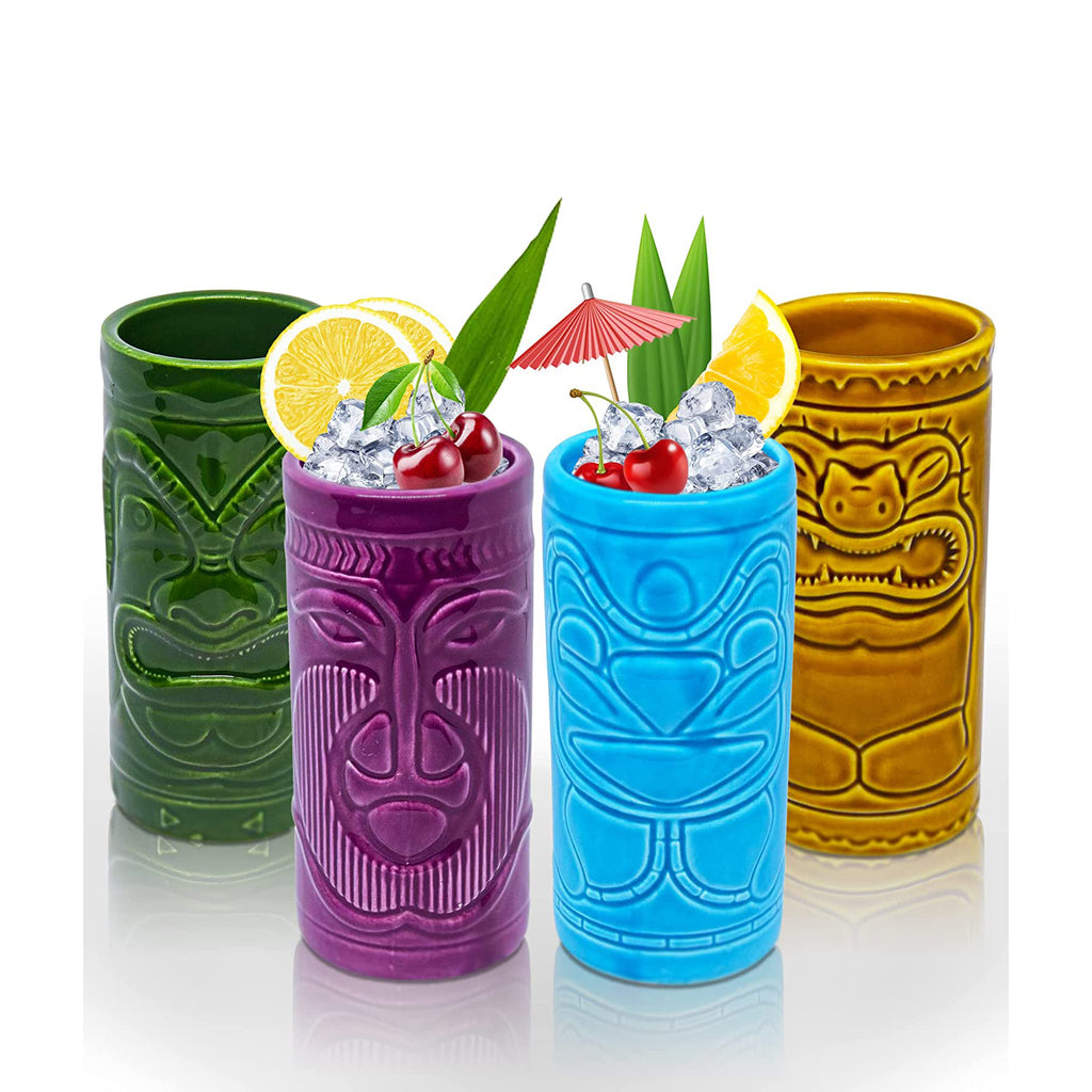 Tiki Mug Glasses Tiki Mug for Cocktails Set of 4 Ceramic Tropical